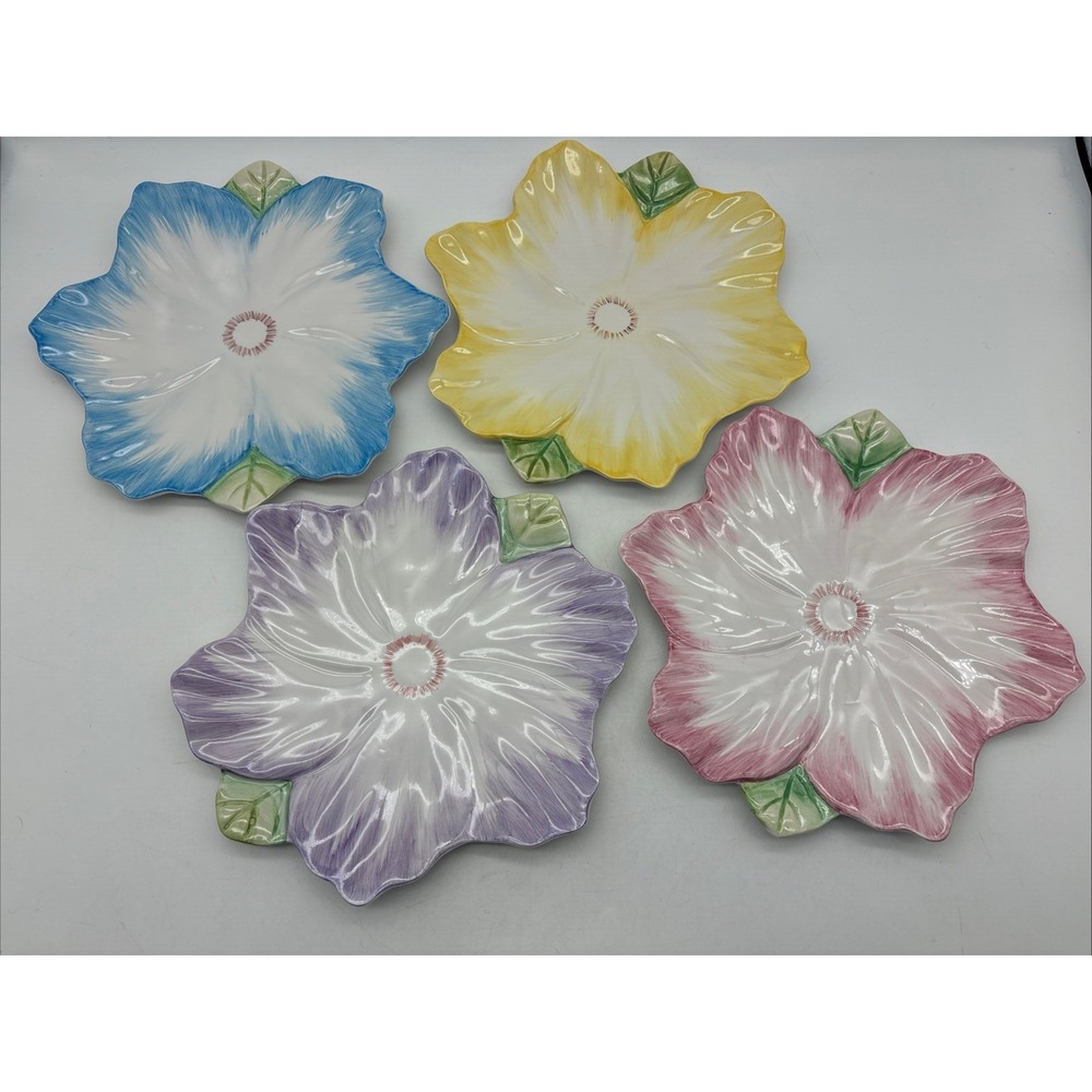 1992 Bombay Company Spring Blossoms Ceramic Dessert Plates 8" Set of 4